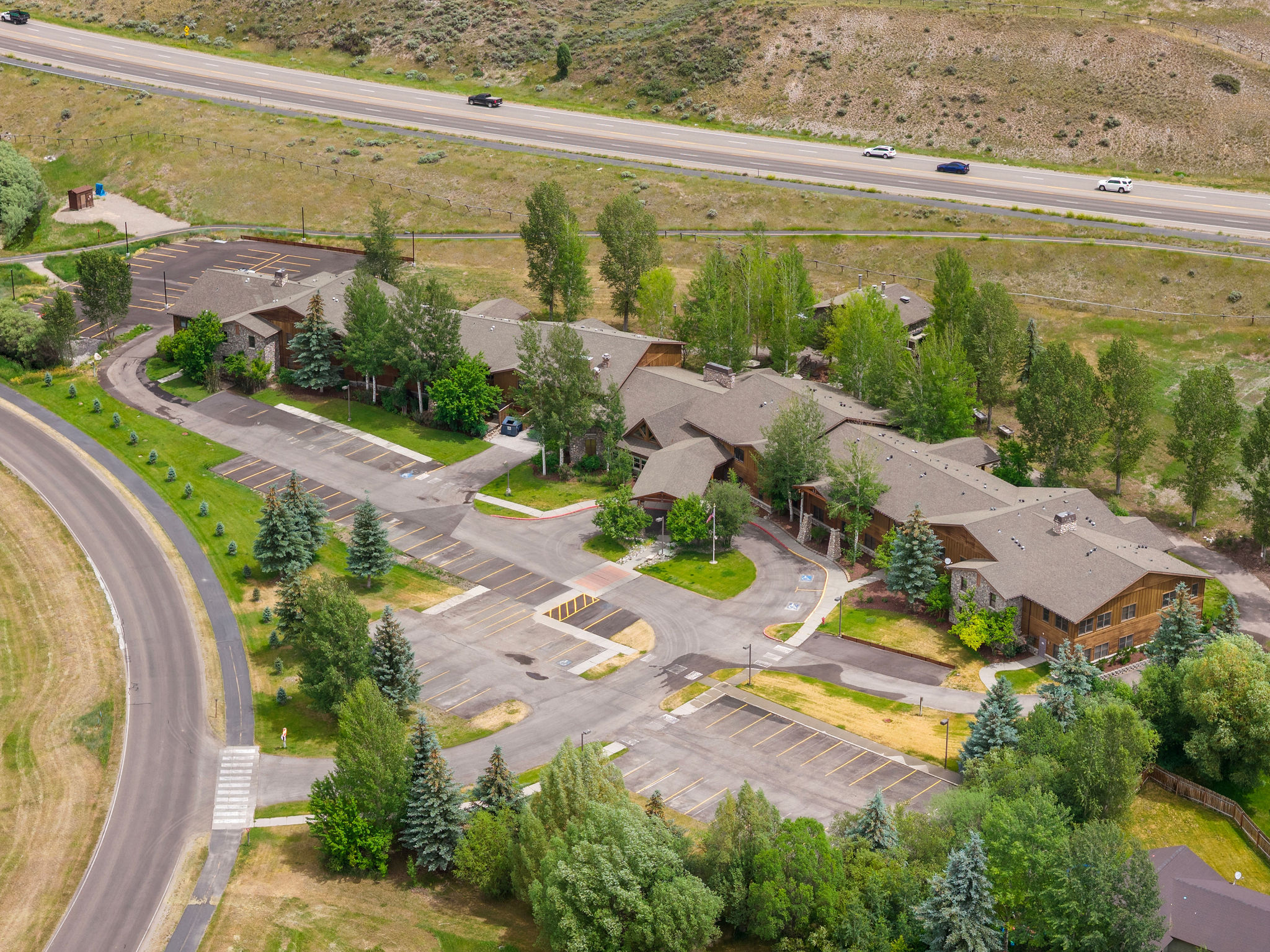 Aerial view of Legacy Lodge in Rafter J